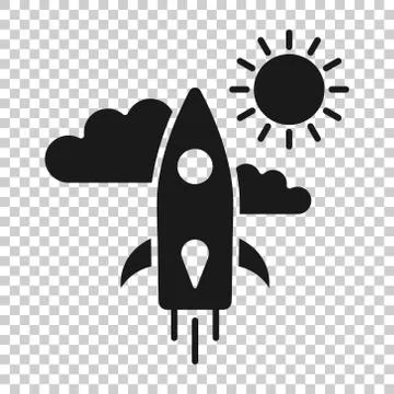 Rocket icon in flat style. Spaceship launch vector illustration on white isol Stock Illustration