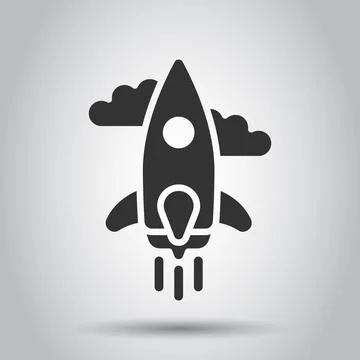 Rocket icon in flat style. Spaceship launch vector illustration on white isol Stock Illustration