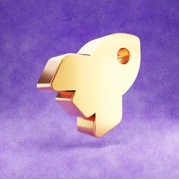 Rocket icon. Gold glossy Rocket symbol isolated on violet velvet background. イラスト素材