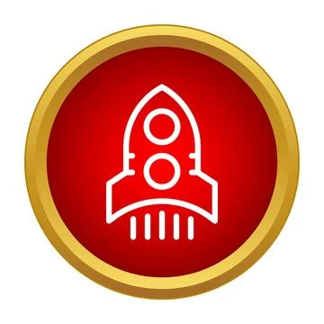 Rocket icon launching in red circle button Stock Illustration