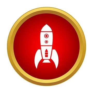 Rocket icon launching in red circle button Stock Illustration