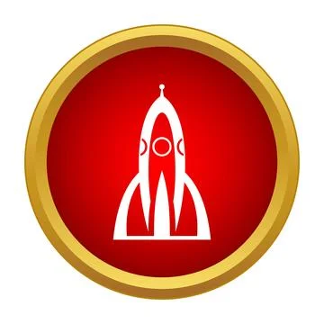 Rocket icon launching in red circle button 스톡 일러스트