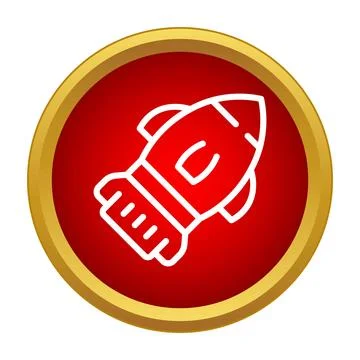 Rocket icon launching in red circle button Illustrazione stock