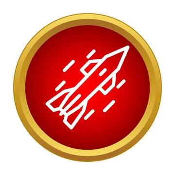 Rocket icon launching in red circle button Stock Illustration