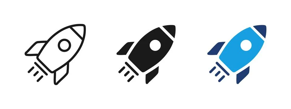 Rocket icon launching upward. Startup launch and business growth symbol for.. Stock Illustration
