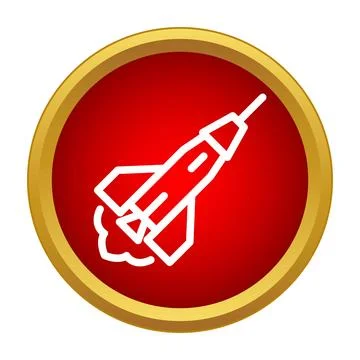 Rocket icon launching upwards inside red circle framed by gold Ilustración de archivo