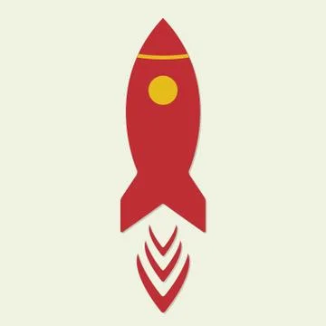 Rocket icon or sign. Vector illustration of retro red space ship. Stock Illustration