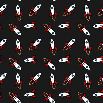 Rocket icon seamless pattern on black background Stock Illustration