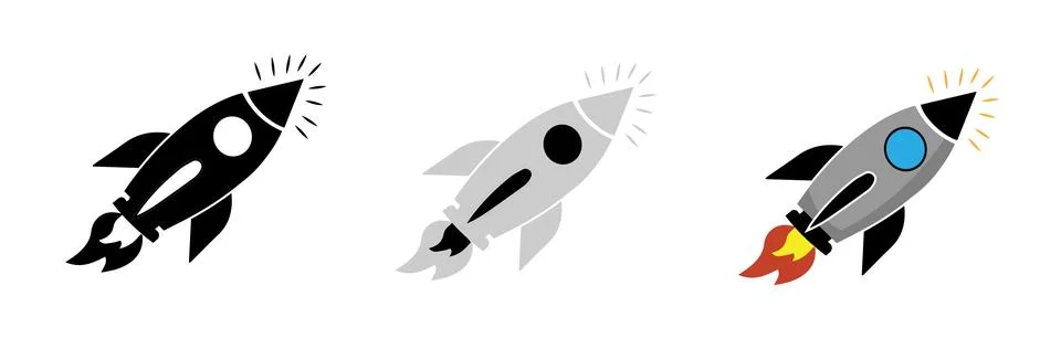 Rocket Icon Set in Black Gray and Color Vector Styles Illustrazione stock