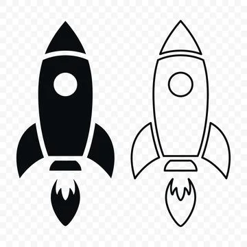 Rocket Icon Set, Black Silhouette and Outline Space Rocket Icon Set, Vector.. Stock Illustration
