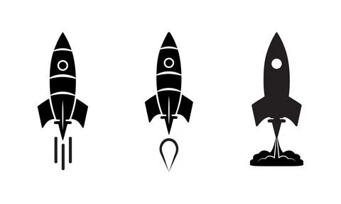 Rocket icon set with simple vector shapes. Stock Illustration