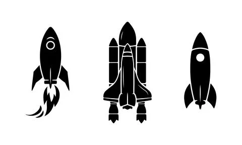 Rocket icon set with simple vector shapes. Illustrazione stock