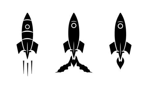 Rocket icon set with simple vector shapes. Stock Illustration