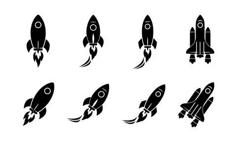 Rocket icon set with simple vector shapes. Illustrazione stock