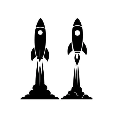 Rocket icon set with simple vector shapes. Stock Illustration