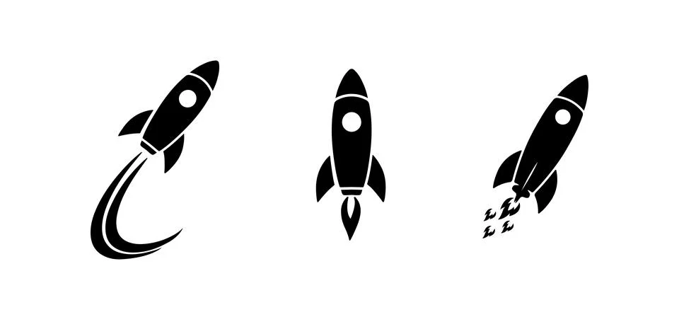 Rocket icon set with simple vector shapes. Illustrazione stock