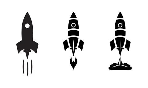 Rocket icon set with simple vector shapes. Illustration