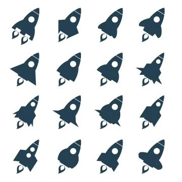 Rocket icon set. Space craft silhouette, black vehicle, future project and Stock Illustration