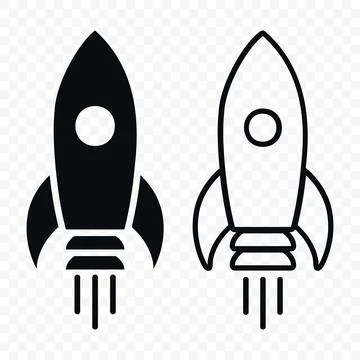 Rocket Icon Set, Vector Illustration. Black Silhouette and Outline Space Ro.. Stock Illustration