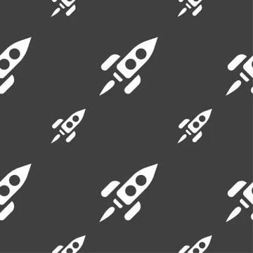 Rocket icon sign. Seamless pattern on a gray background. Vector 库存插图