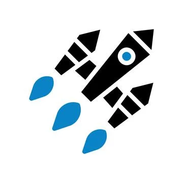 Rocket icon solid blue black business symbol illustration. Stock Illustration