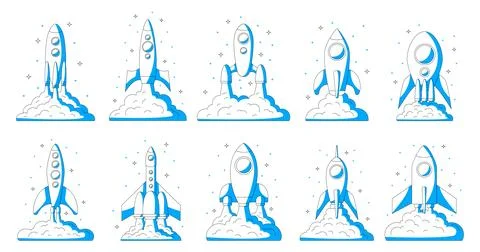 Rocket icon. Space shuttle launch. Business startup. Future success chart. Te Stock Illustration