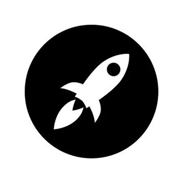 Rocket icon in white on black circle Rocket symbol Stock Illustration