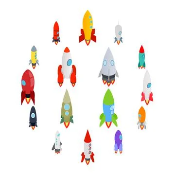 Rocket icons set in isometric 3d style Stock Illustration