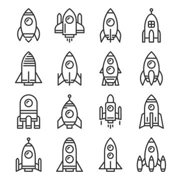Rocket Icons Set on White Background. Line Style Vector 库存插图