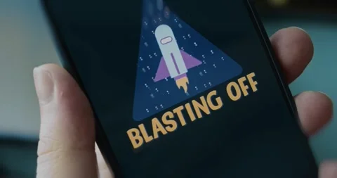 Rocket illustration with Blasting Off text, presentation Stock Footage 313497832