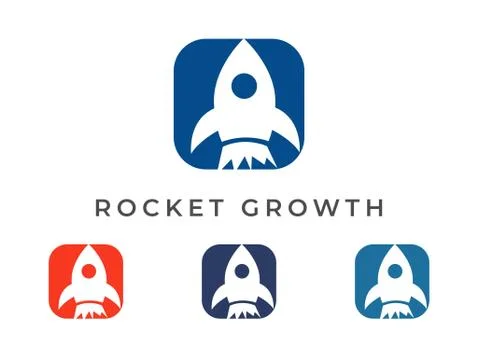 Rocket Illustration Logo design With Rounded box with different color Stock Illustration