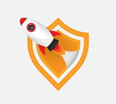 Rocket illustration with security symbol for represent first and modern sec.. Illustrazione stock