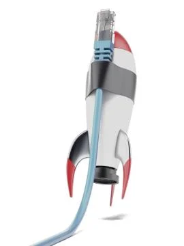 Rocket with internet cable 库存插图