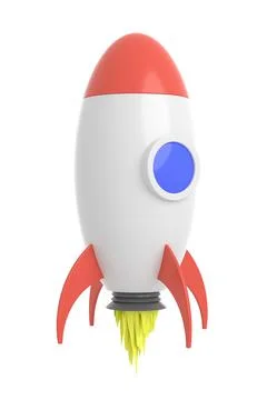 Rocket isolated white background. 3D rendering. Stock Illustration