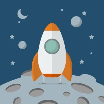 Rocket landed on the moon Stock Illustration