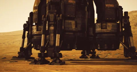 Rocket landing gear on the surface of Mars during exploration mission Stock Footage 329934075