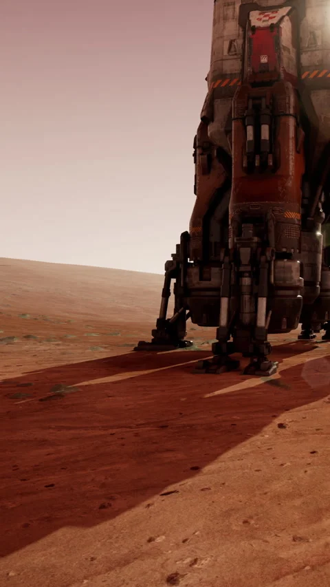 Rocket landing on a Martian surface during the late afternoon Stock Footage 337902329