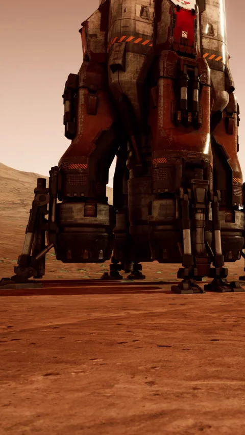 Rocket landing on the surface of Mars during a future exploration mission Stock Footage 337902323