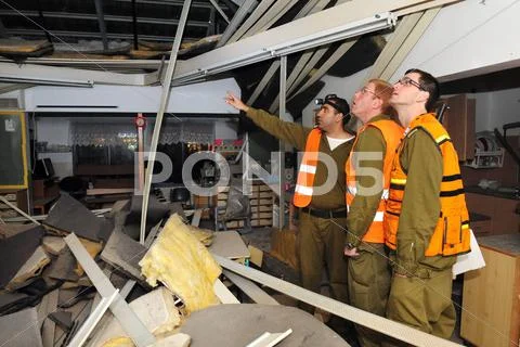 Rocket lands near ashdod kindergarten; no injuries Stock Photos