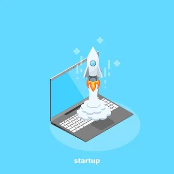 A rocket from a laptop, an isometric image Stock Illustration