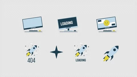 Rocket launch 404 and broken monitor loading cartoon animation pack Stock Footage 344956683