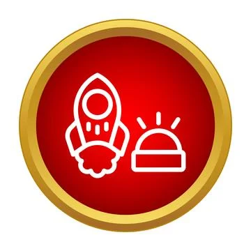 Rocket launch alert icon in red circle Stock Illustration