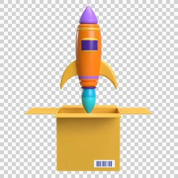 Rocket Launch and Box 3D Icon Stock-Illustration