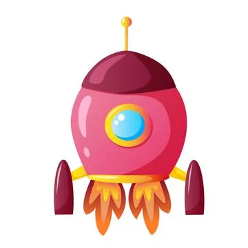 Rocket launch and fire flame, spaceship startup isolated. Vector Illustration Stock Illustration