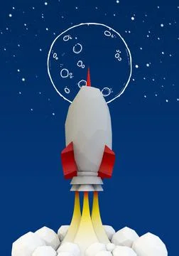 Rocket launch and moon Stock Illustration