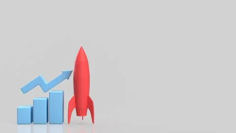 Rocket Launch And Rising Chart For Business Growth 3d render. Stock Illustration