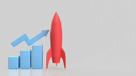 Rocket Launch And Rising Chart For Business Growth 3d render. Stock Illustration