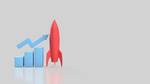 Rocket Launch And Rising Chart For Business Growth 3d render. Stock Illustration