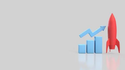Rocket Launch And Rising Chart For Business Growth 3d render. Stock Illustration