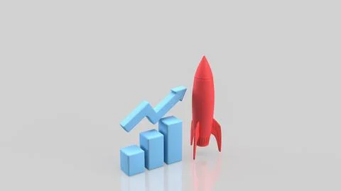 Rocket Launch And Rising Chart For Business Growth 3d render. Stock Illustration